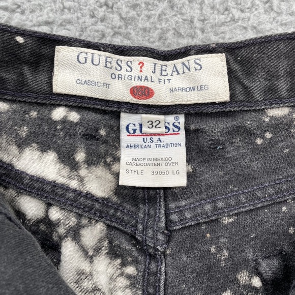 Vintage Guess Jean Shorts Womens 29 Black White Acid Tye Dye Distressed Festival - Picture 5 of 10